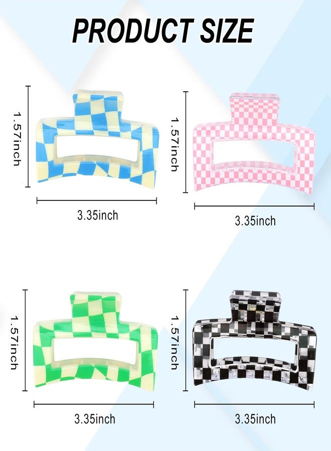 CAVETEE 4 - Pack Checkered Hair Claw Clips, Stylish Non - Slip Jaw Clips for Women, Trendy Acrylic Hair Claw Strong Hold Hair Accessoriesfor Thick/Thin Hair, Perfect for Daily & Party Use - Image 2
